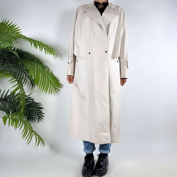 Womens Vintage 80s Neiman Marcus Beige Minimalist Classy Trench Rain Coat / 8 - Picture 4 of 12